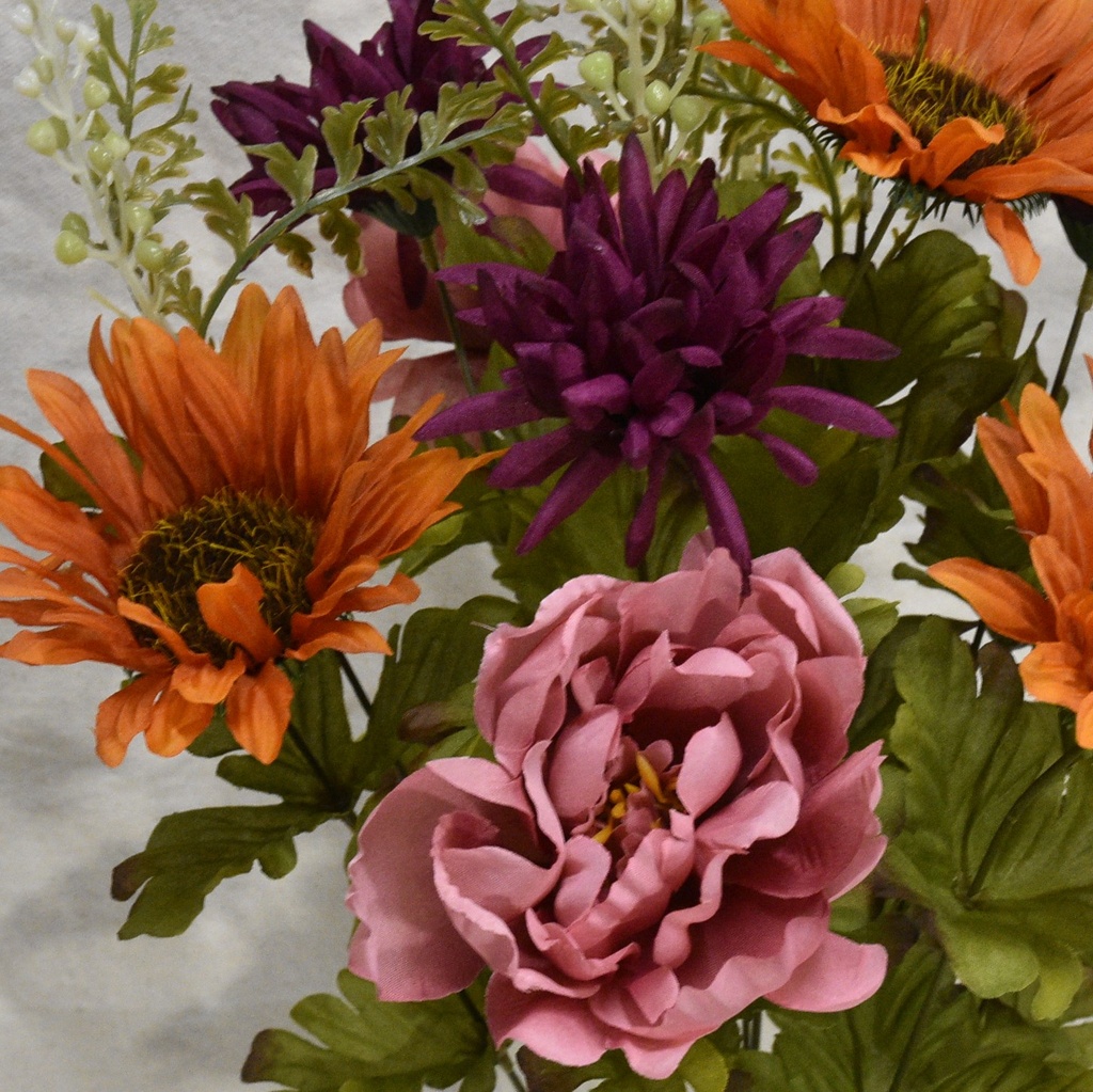 21" SUNFLOWER/PEONY/MUM BUSH X14 ORANGE/PINK/PURPLE