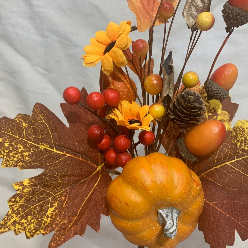12.6&quot; PUMPKIN PICK W/ LEAVES &amp; ACORNS ORANGE