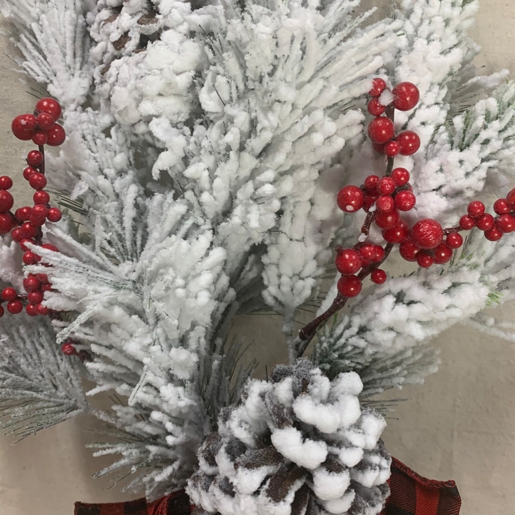 28" SNOWY PINE SPRAY W/ CONES/BERRIES/BOW