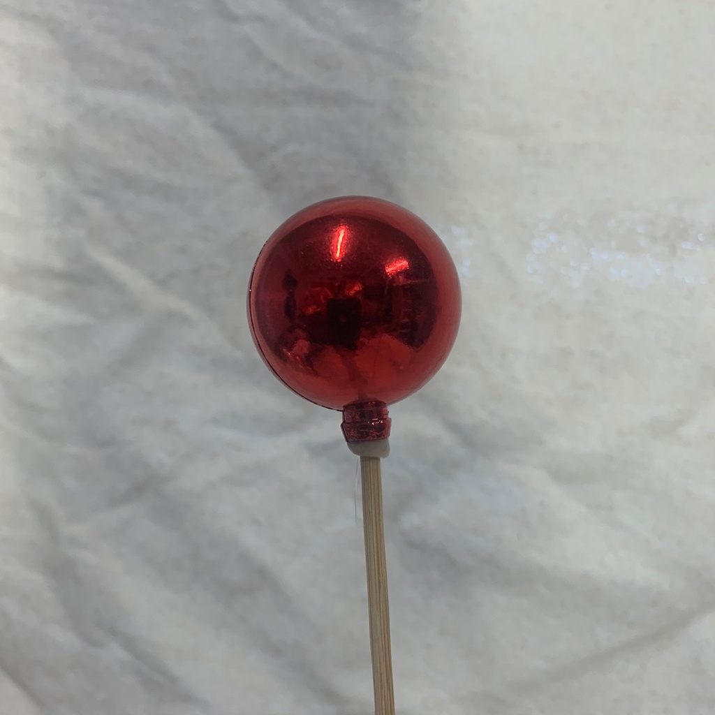 1.5&quot; ORNAMENT BALL ON 18&quot; PICK RED