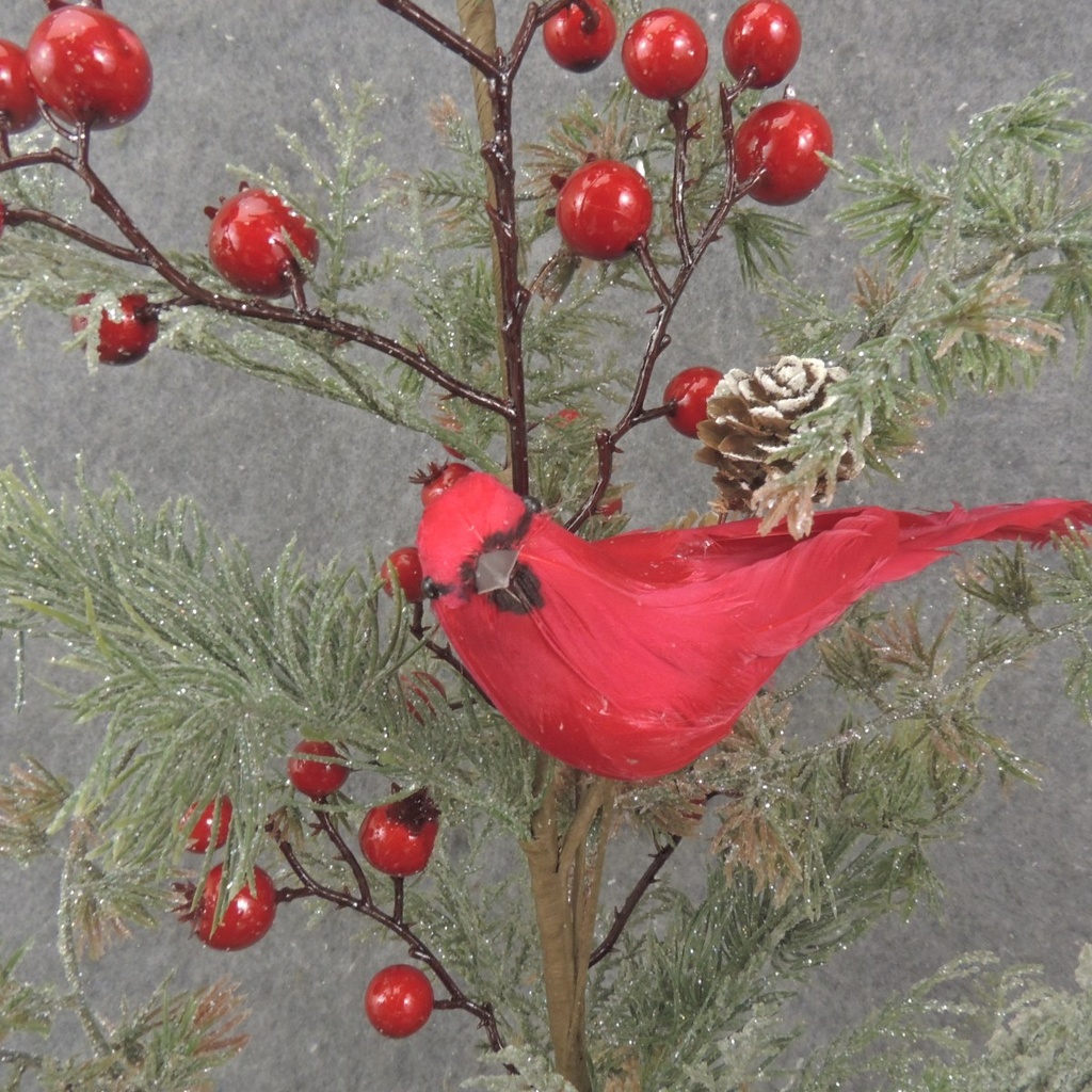 19&quot; PINE/CEDAR TREE W/CARDINAL/BERRIES (BURLAP BASE)