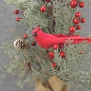28&quot; PINE/CEDAR TREE W/ CARDIANL/BERRIES (BURLAP BASE)