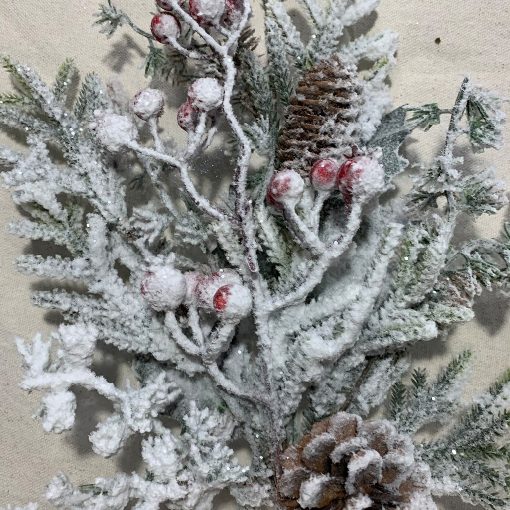 19.5" FLOCKED PINE SPRAY W/ CONES & BERRIES 