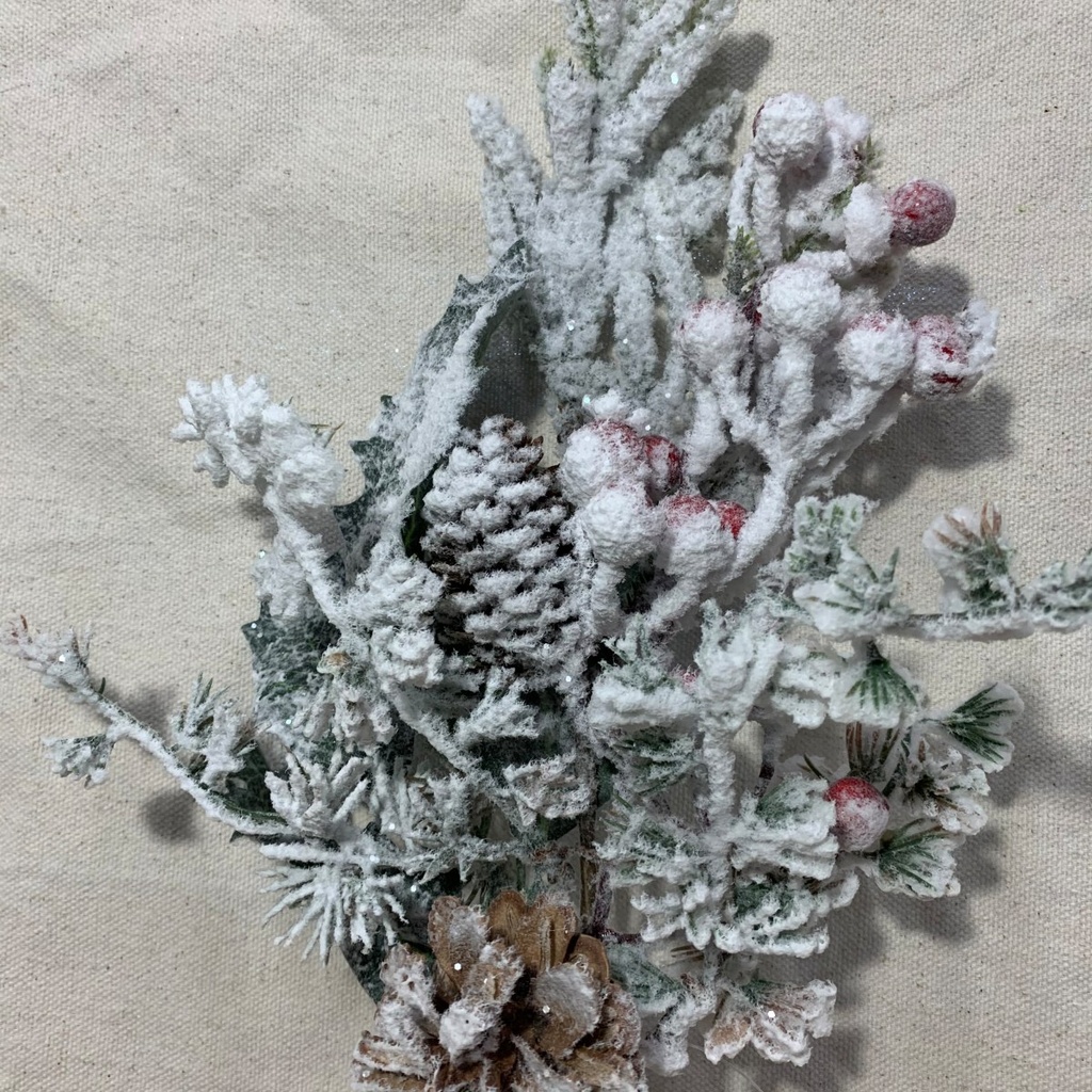 14.5" FLOCKED PINE PICK W/ CONES & BERRIES