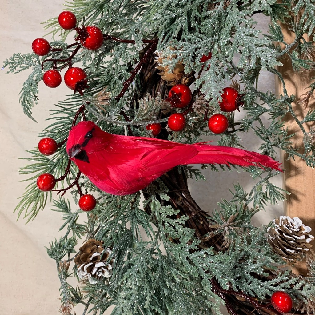 20&quot; PINE/CEDAR WREATH W/ CARDINALS/BERRIES/CONES