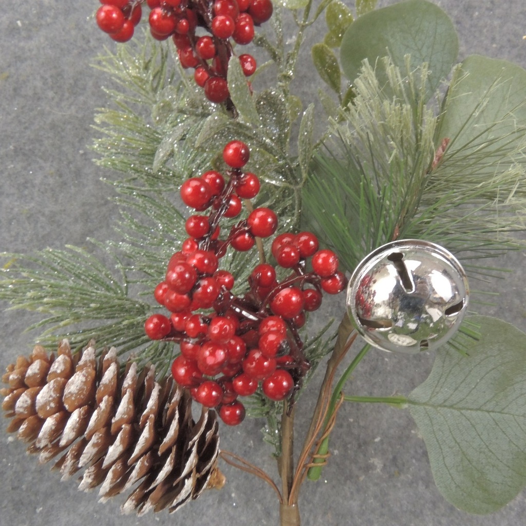 17" PINE/EUCALYPTUS SPRAY W/ RED BERRIES & BELL