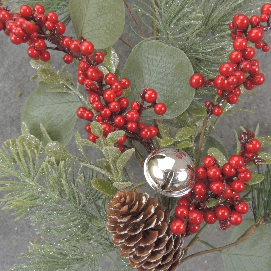 27.5" PINE/EUCALYPTUS SPRAY W/ RED BERRIES & BELLS