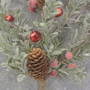 28" PINE/EUCALYPTUS SPRAY W/ BERRIES/CONES/BELLS RED