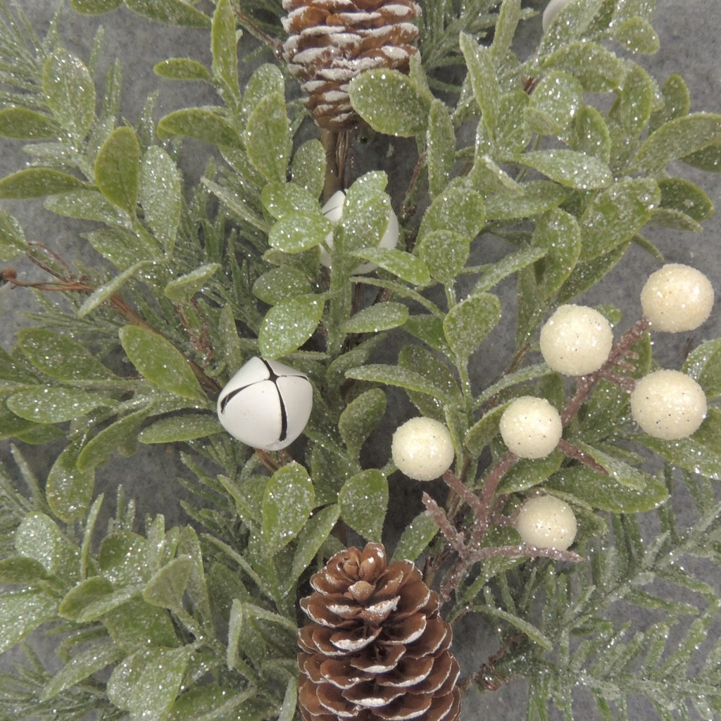 28" PINE/EUCALYPTUS SPRAY W/ BERRIES/CONES/BELLS WHITE