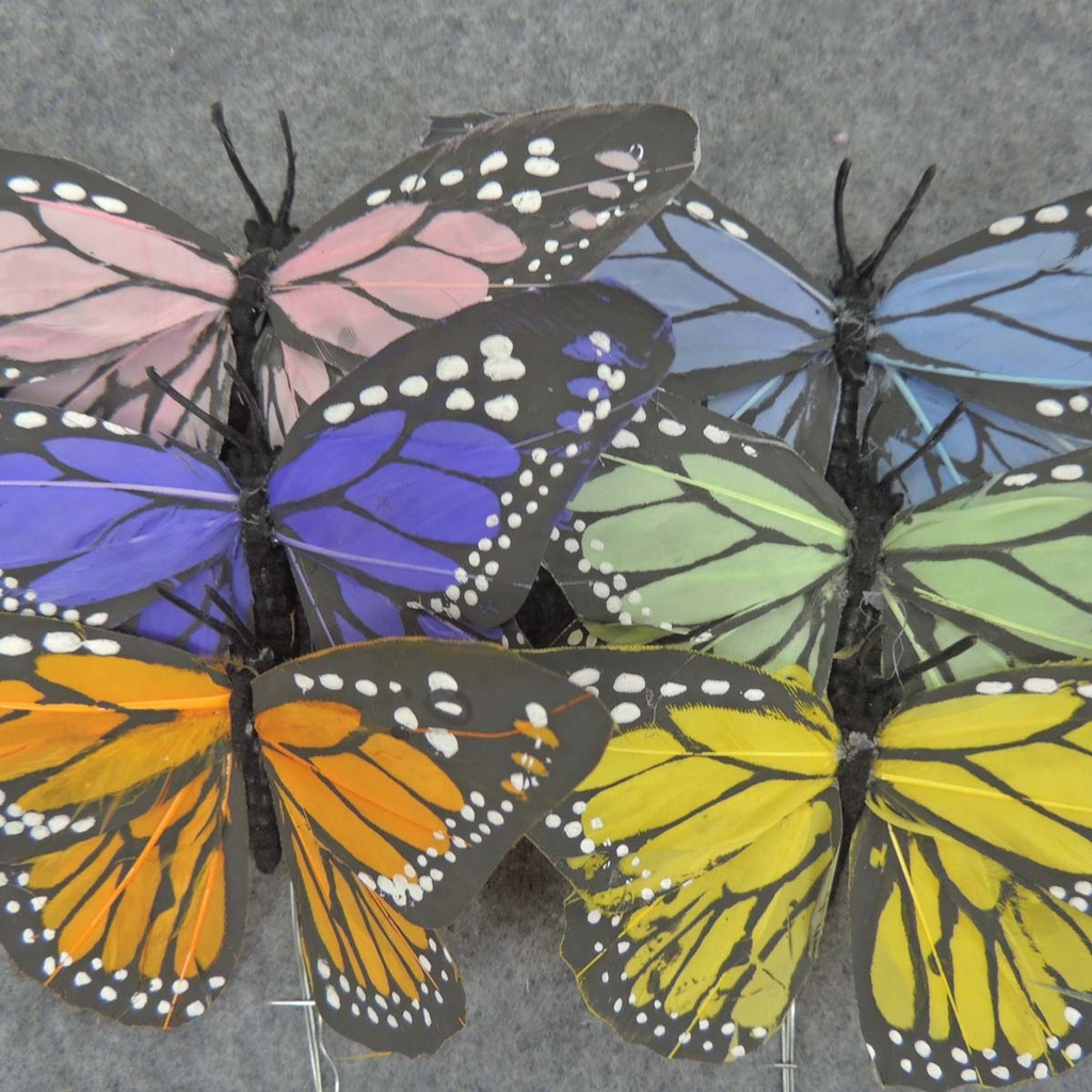 4.5&quot; FEATHER BUTTERFLY 6 PIECES PER PACK  PASTEL ASSORTMENT