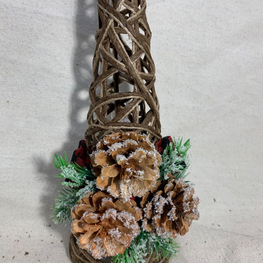 11" WOVEN JUTE TREE WITH FLOCKED PINE & BOW 