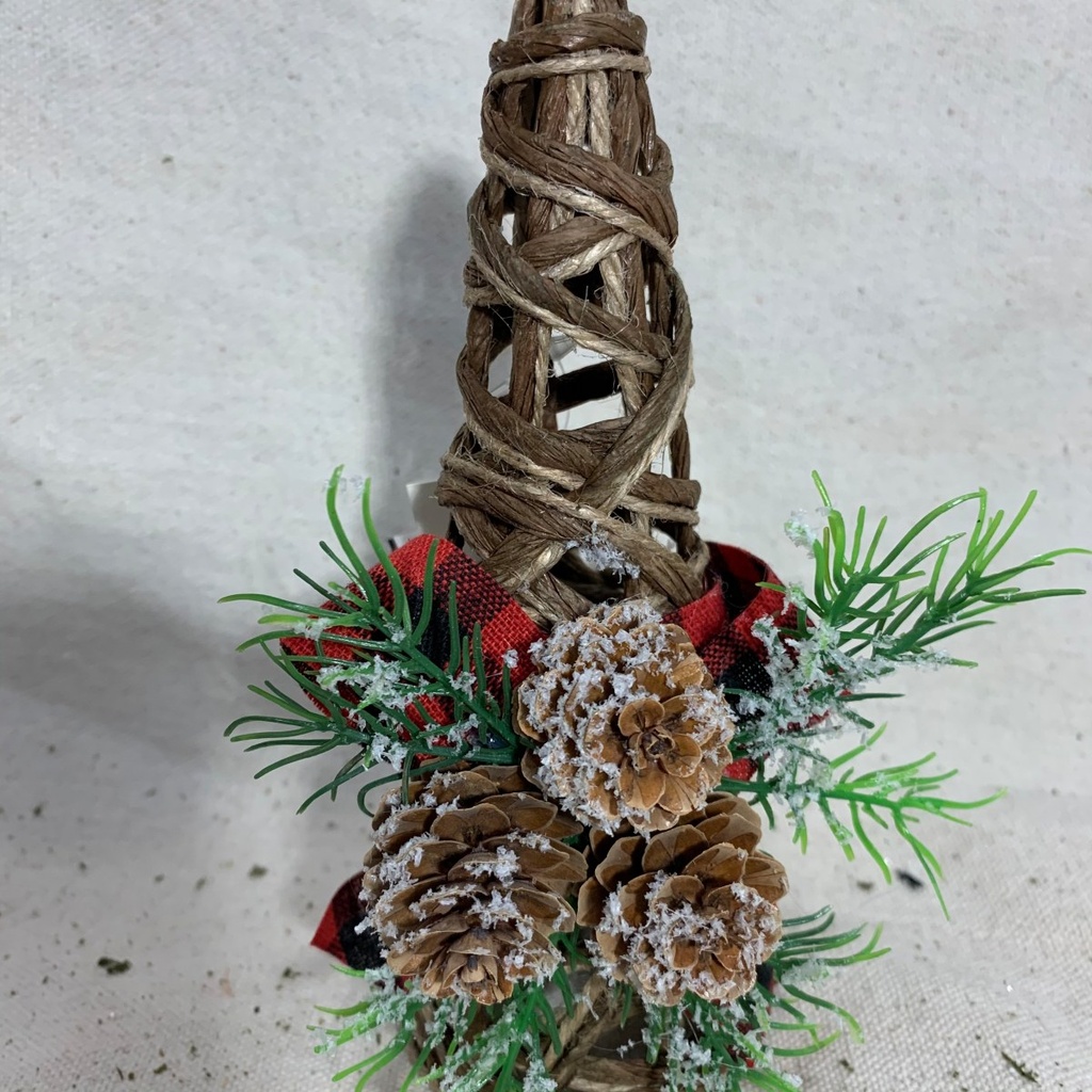 6.25&quot; WOVEN JUTE TREE WITH FLOCKED PINE &amp; BOW