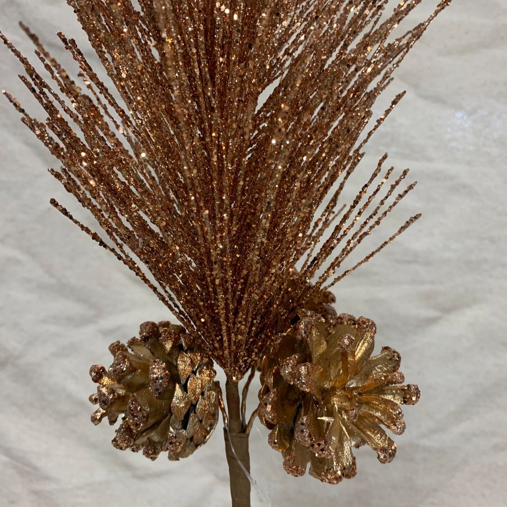 24" LONG NEEDLE PINE PICK W/ CONES CHAMPAGNE