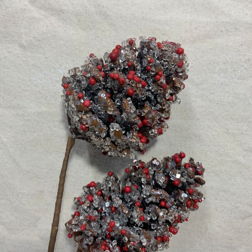 23" GLITTER PINECONE SPRAY X2 RED