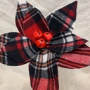 13" POINSETTIA PICK W/BELLS RED/BLACK/WHTE PLAID