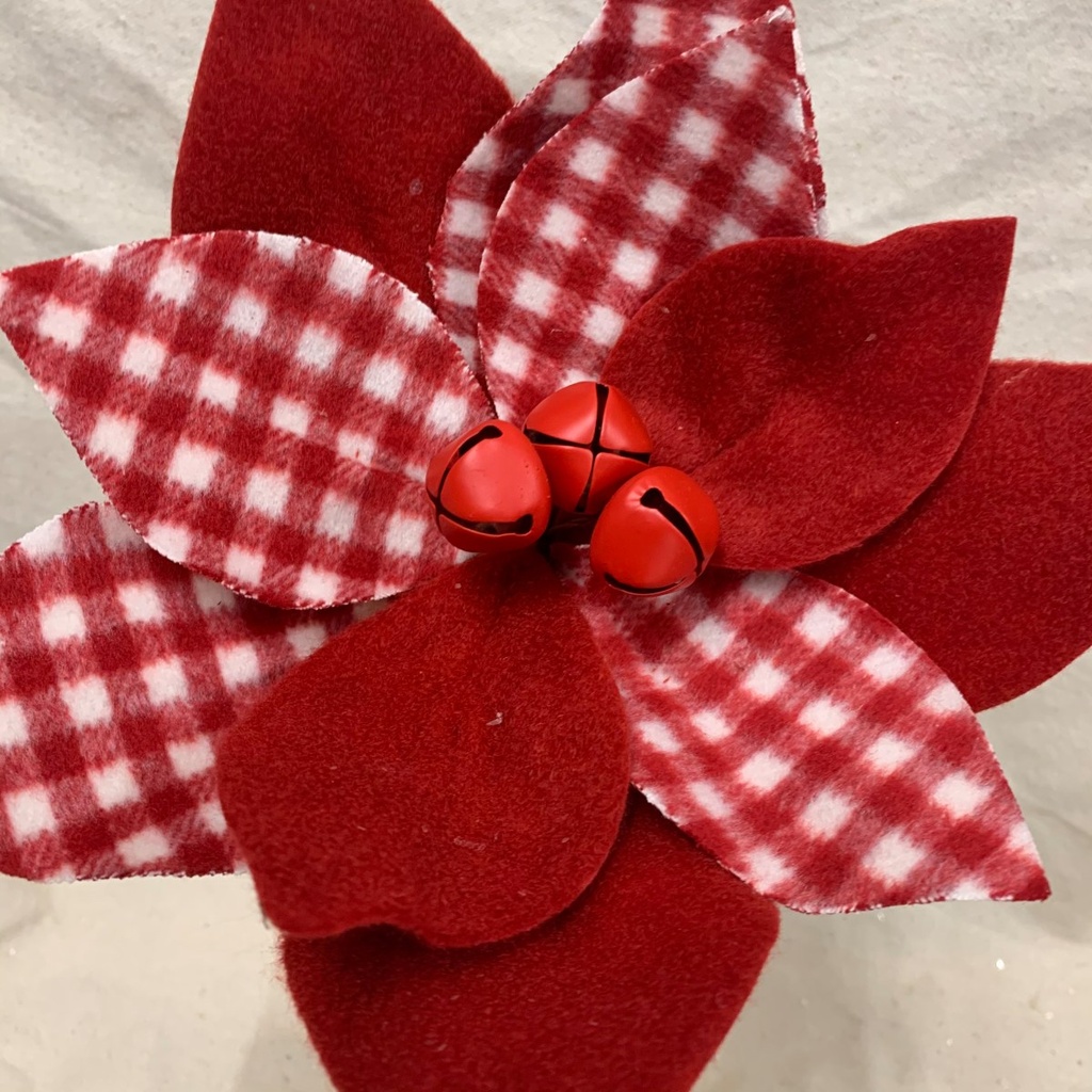 13&quot; POINSETTIA PICK W/BELLS RED/WHITE