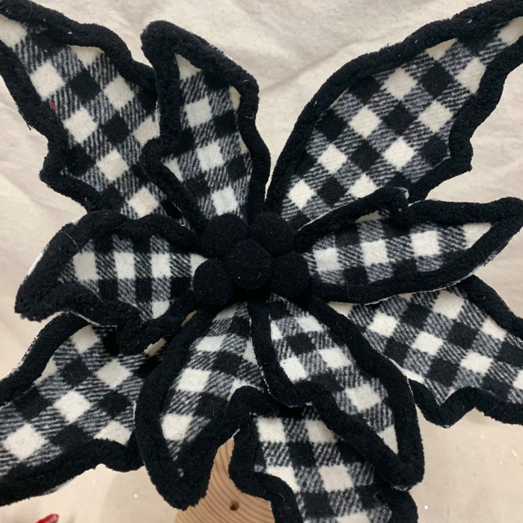 14" POINSETTIA PICK BLACK/WHITE PLAID