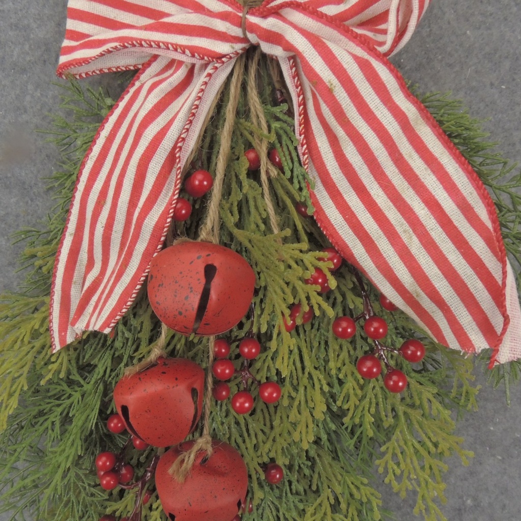 27" CEDAR DOOR HANGER W/ BERRIES/BOW/BELLS