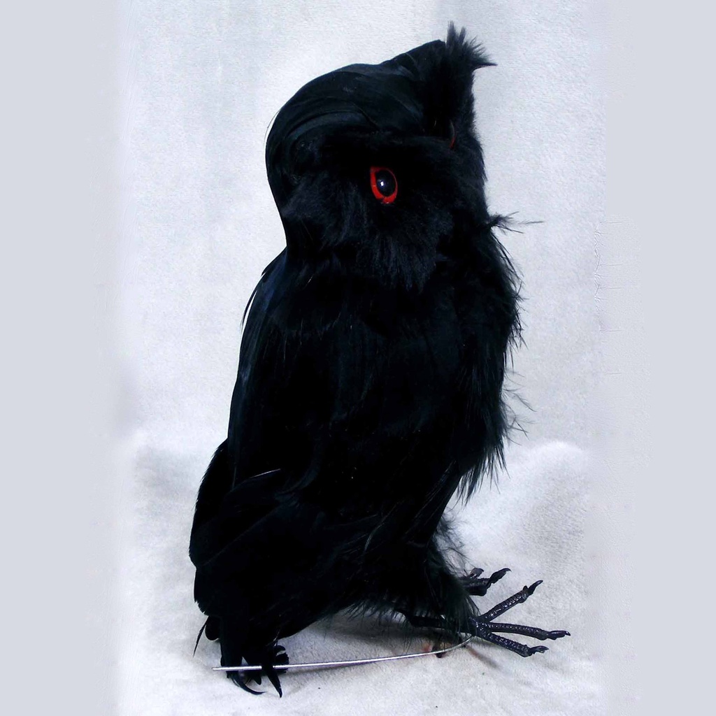 OWL 6&quot; STANDING FEATHER BLACK W/RED EYES