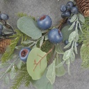 6.5" EUCALYPTUS/PINE CANDLE RING W/ CONES & BLUE BERRIES