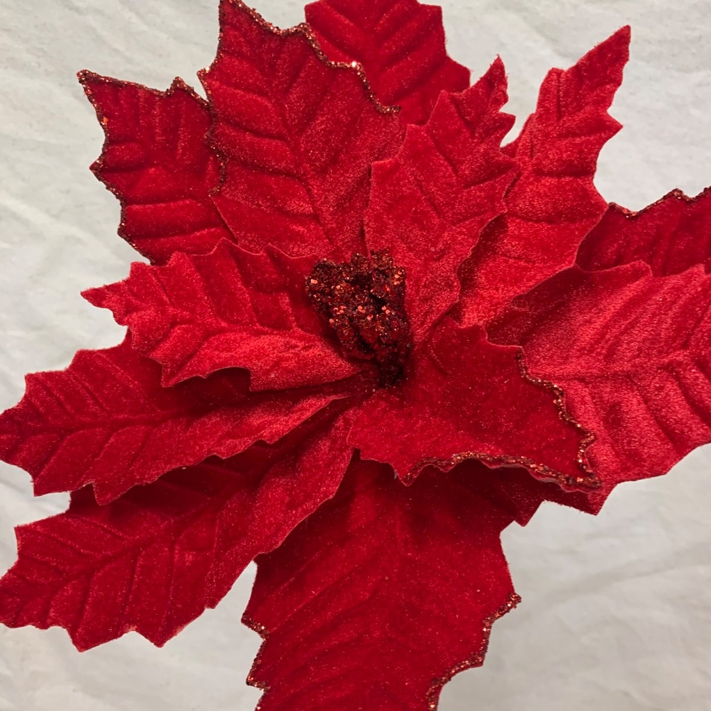 20" VELVET POINSETTIA PICK RED