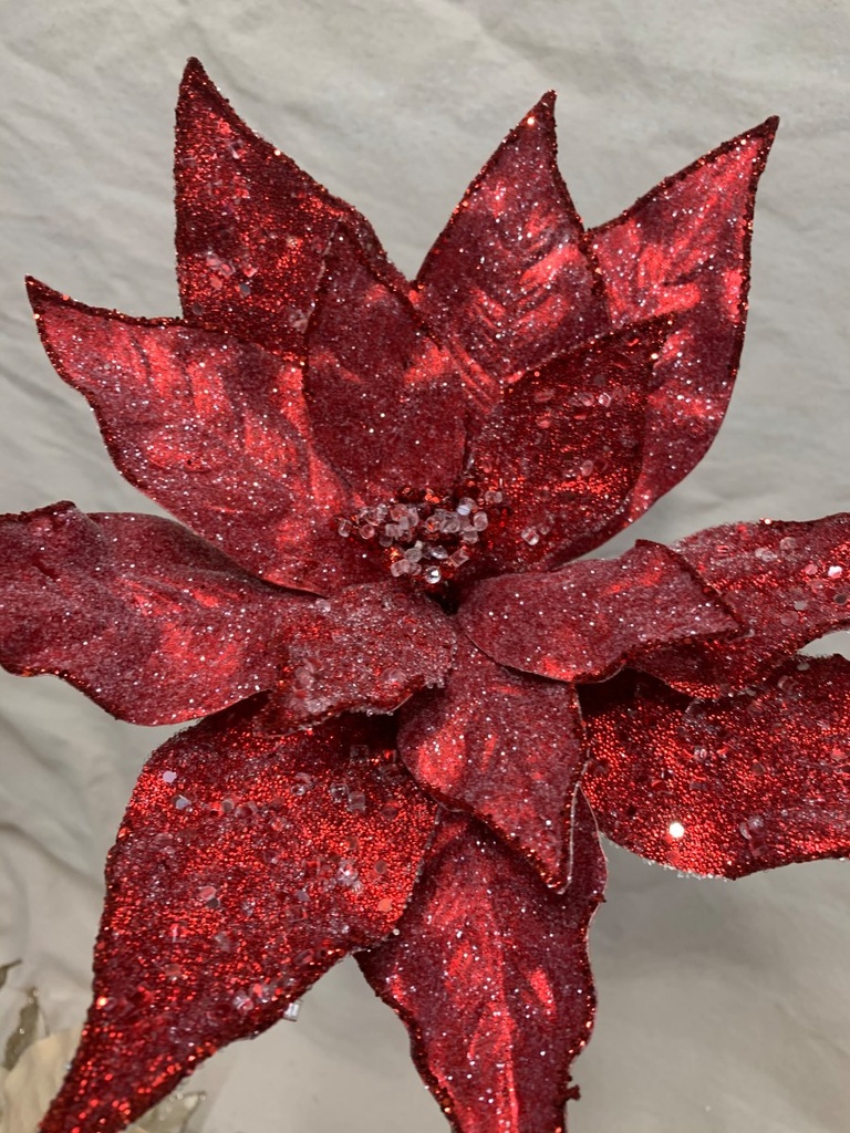 20" GLITTER POINSETTIA PICK RED