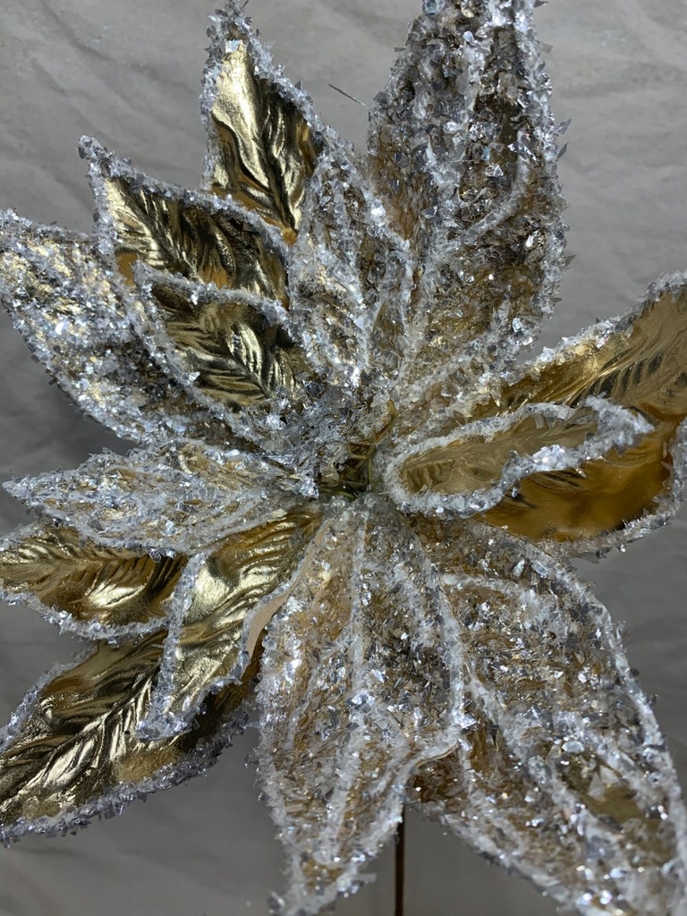 20" METALLIC POINSETTIA PICK W/ GLITTER GOLD