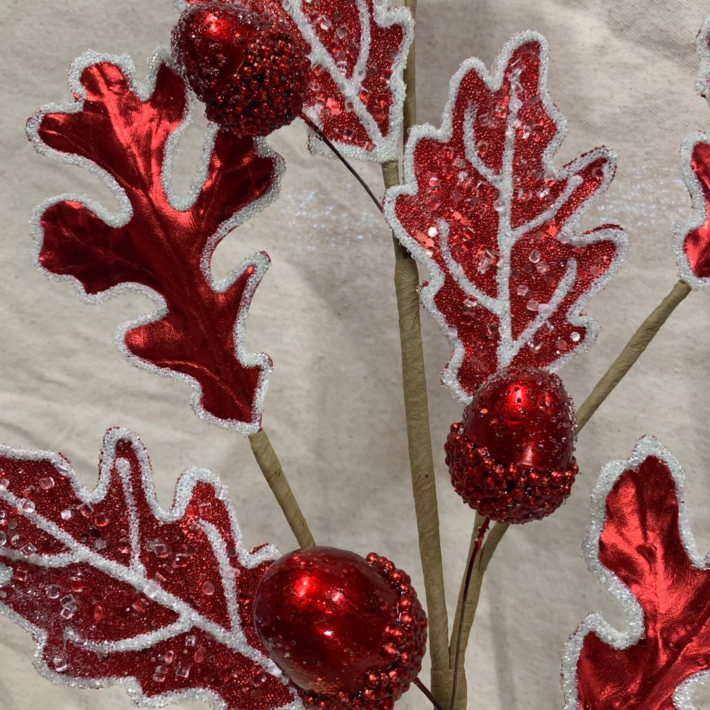 29&quot; METALLIC OAK LEAF SPRAY W/ ACORNS RED