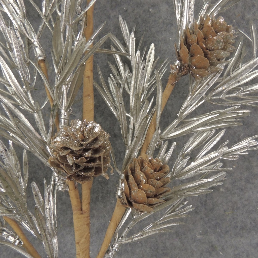 25" METALLIC PINE SPRAY W/ CONES PLATINUM