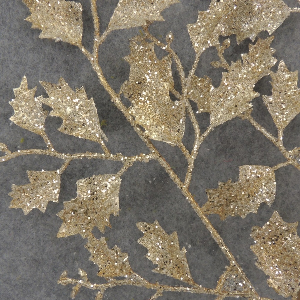 25" GLITTER HOLLY LEAF SPRAY GOLD