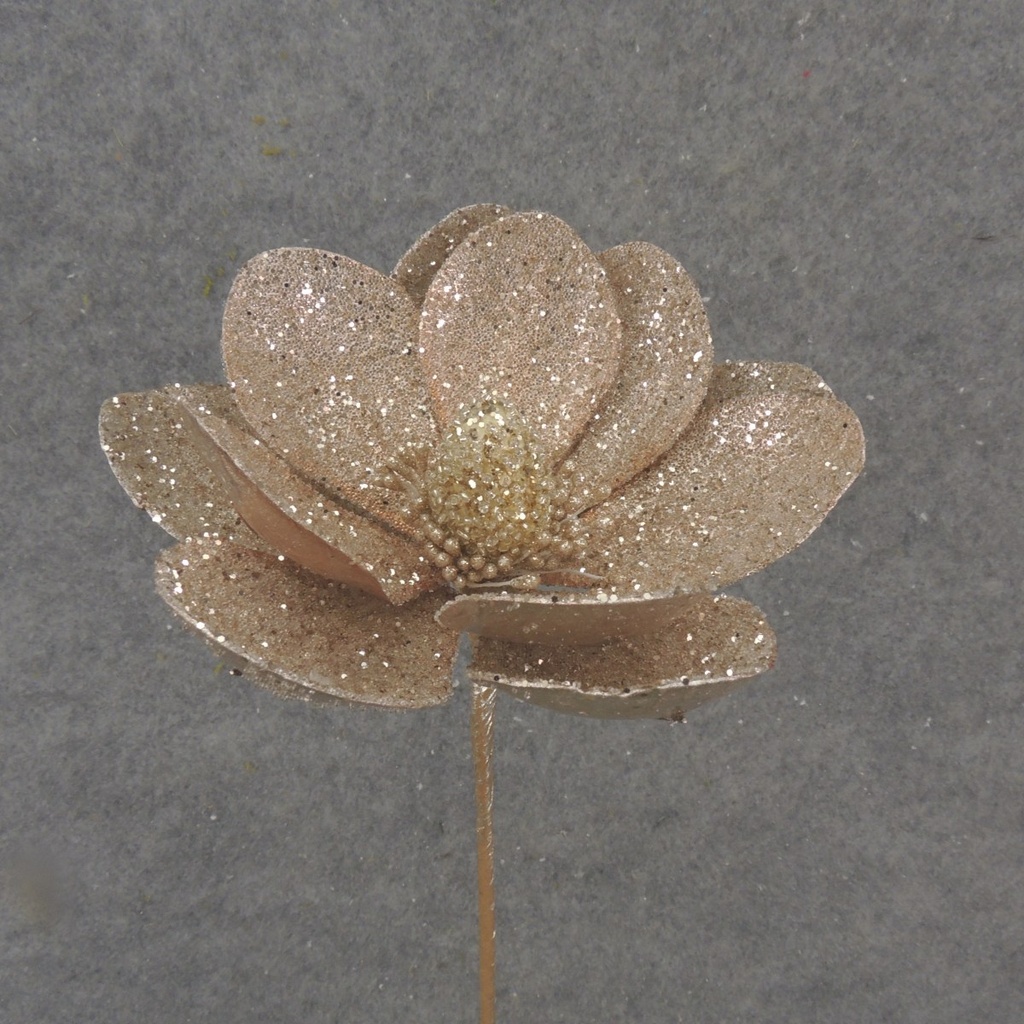 17" GLITTER MAGNOLIA BLOOM PICK CHAMPAGNE