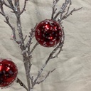 34" TWIG SPRAY W/ ICE & RED ORNAMENTS