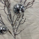 34" TWIG SPRAY W/ ICE & SILVER ORNAMENTS