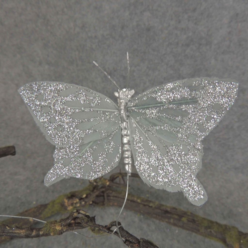 BUTTERFLY 2.5" SILVER W/GLITTER