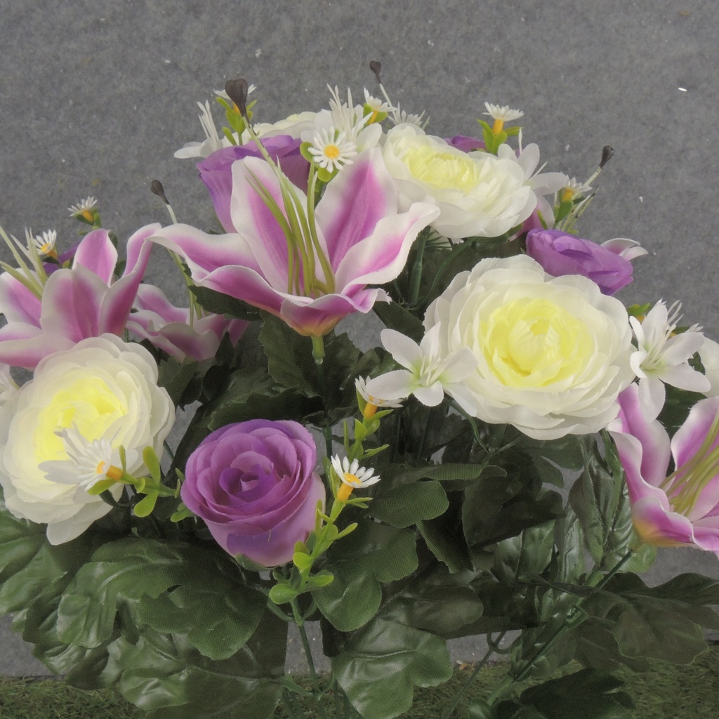 23" LILY/RANUNCULUS/ROSE BUSH X18 PUR/CRM