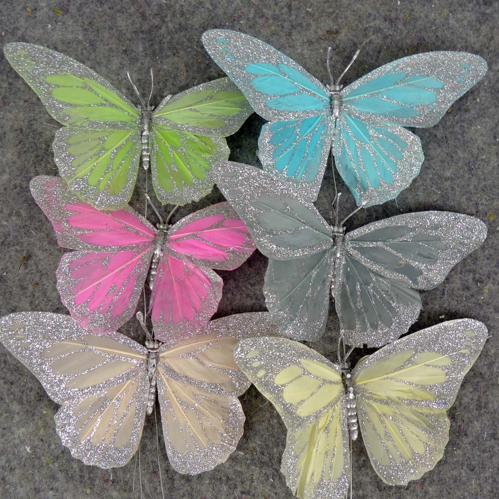 4.5" BUTTERFLY PASTEL 6 ASST W/SIL GLIT 