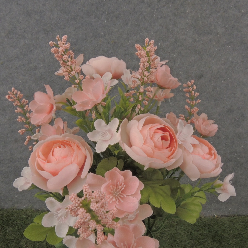 18" RANUNCULUS & HEATHER BUSH X10 PEACH