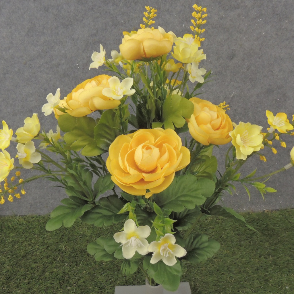 18" RANUNCULUS & HEATHER BUSH X10 YELLOW