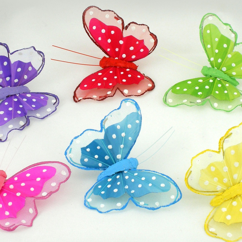 BUTTERFLY 3.5" 6-ASST'D W/CLIP POLKA DOT