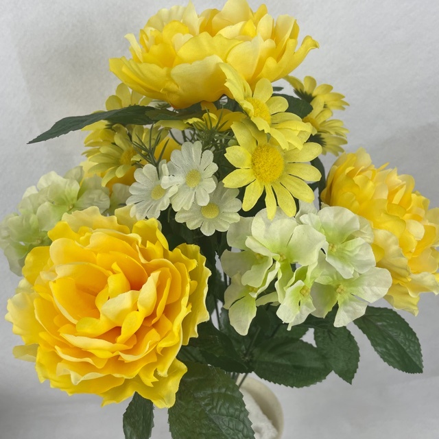 18" PEONY/HYDRANGEA/DAISY BUSH X12 YELLOW/GREEN