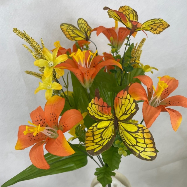 18" LILY/BUTTERFLY MIXED BUSH X12 ORANGE/YELLOW