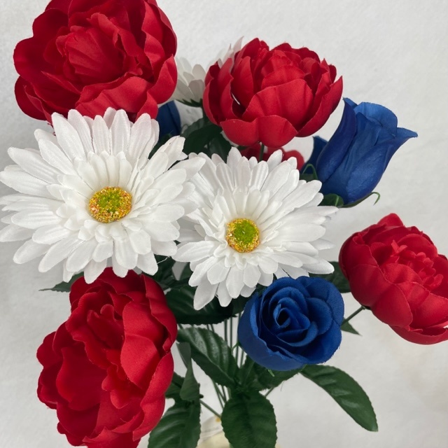 19" PEONY/GERBERA/ROSE BUSH X14 RED/WHT/BLU