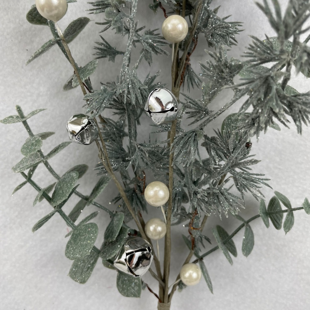 20" FROSTED EUCALYPTUS AND PINE SPRAY W/ WHITE BERRES AND BELLS