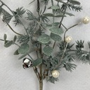 12" FROSTED EUCALYPTUS AND PINE PICK W/ WHITE BERRIES AND BELLS