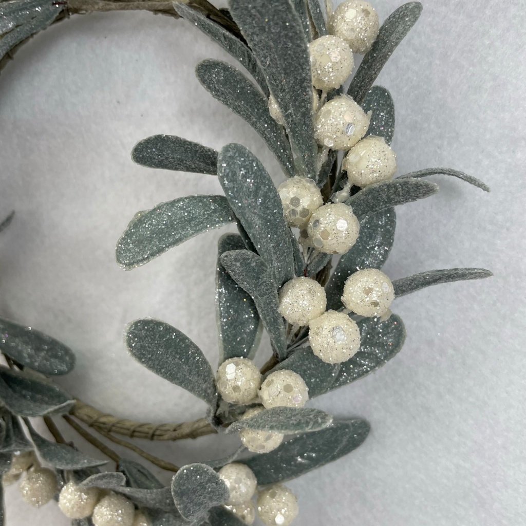 5.5&quot; FROSTED MISTLETOE CANDLE RING