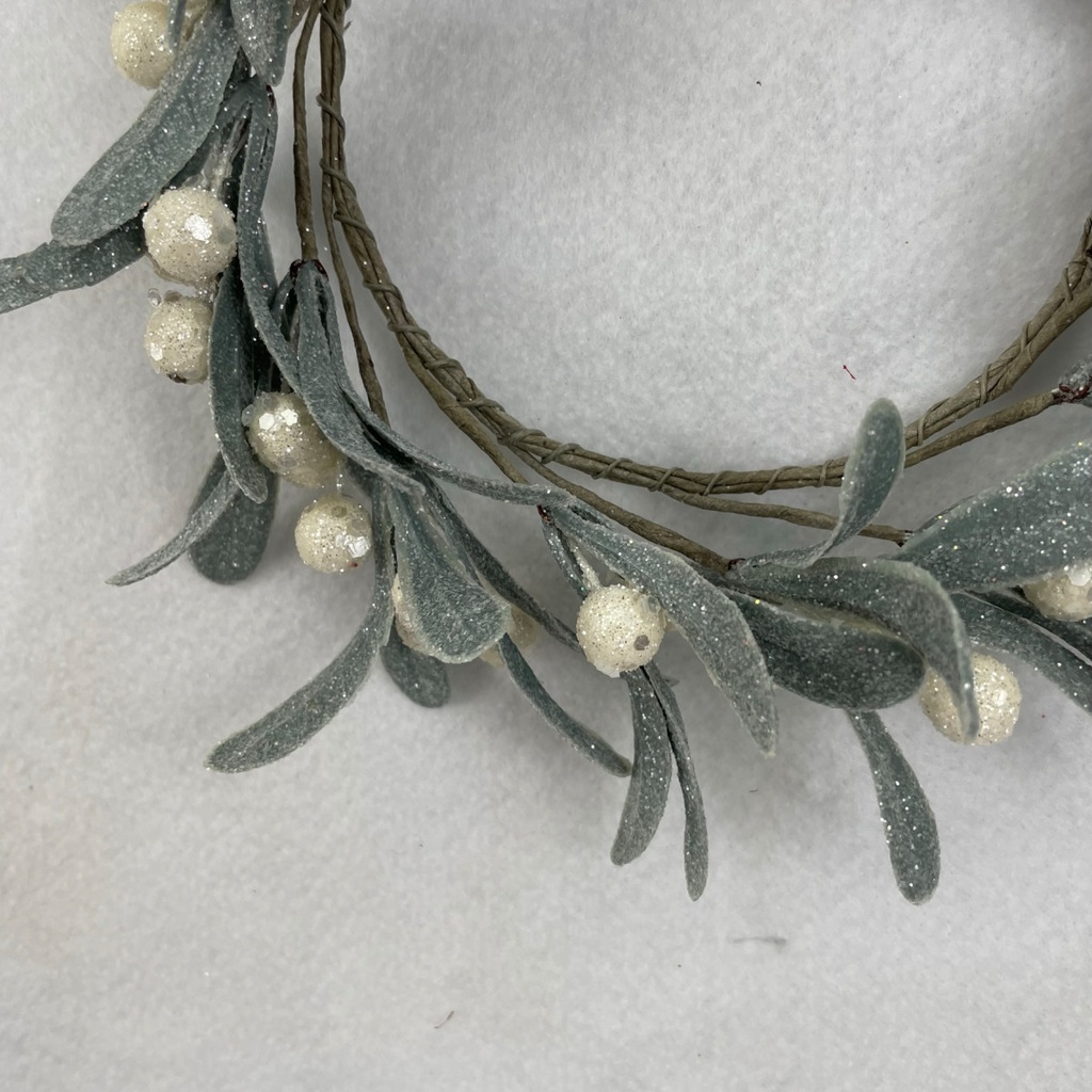 4" FROSTED MISTLETOE CANDLE RING