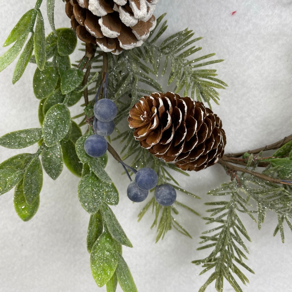 9"  PINE AND LEAF WREATH W/ BLUE BERRIES AND CONES