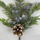 14&quot; PINE AND LEAF PICK W/ BLUE BERRIES AND CONES