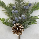 14" PINE AND LEAF PICK W/ BLUE BERRIES AND CONES