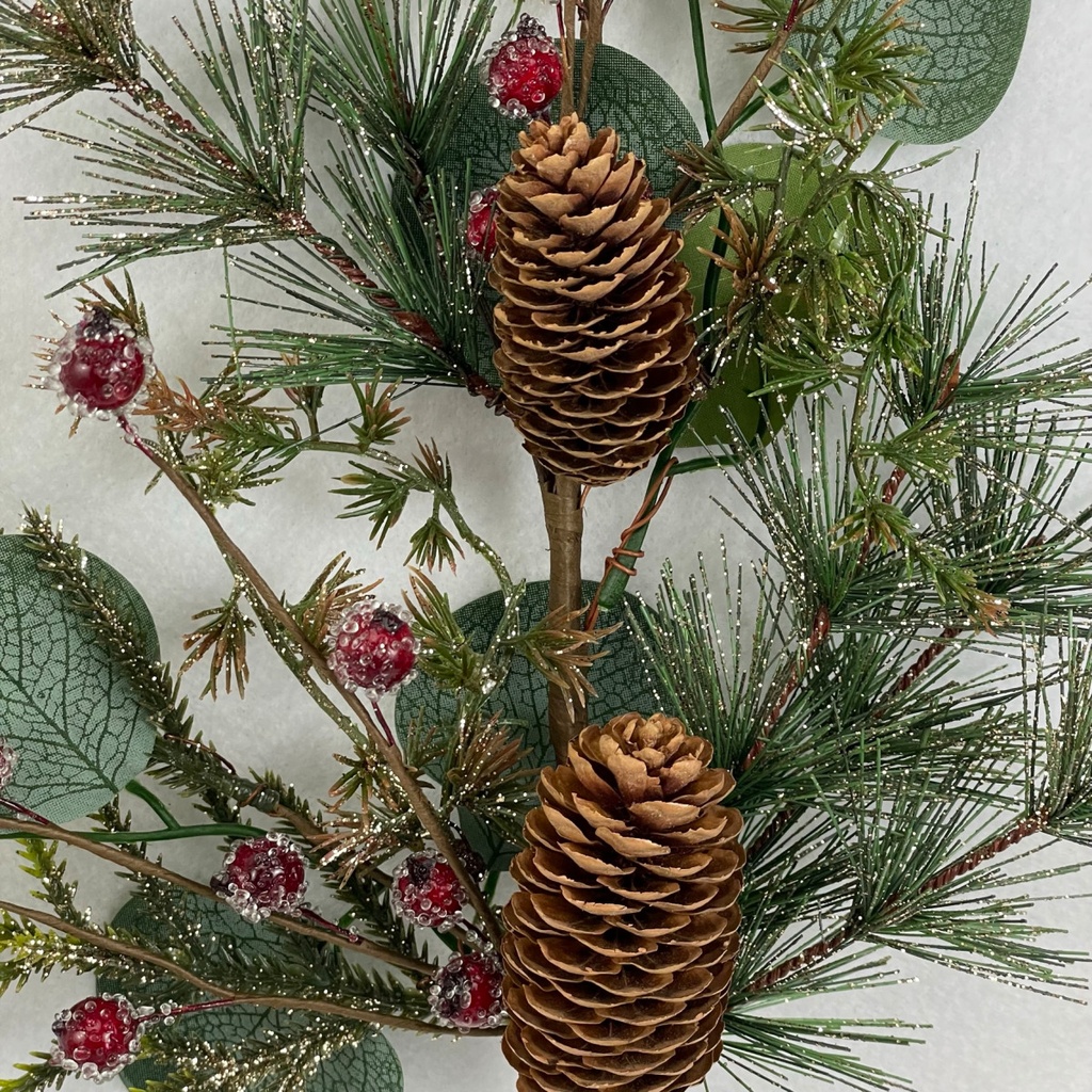 24&quot; SPRAY W/ GLITTER PINE EUCALYPTUS AND RED BERRY